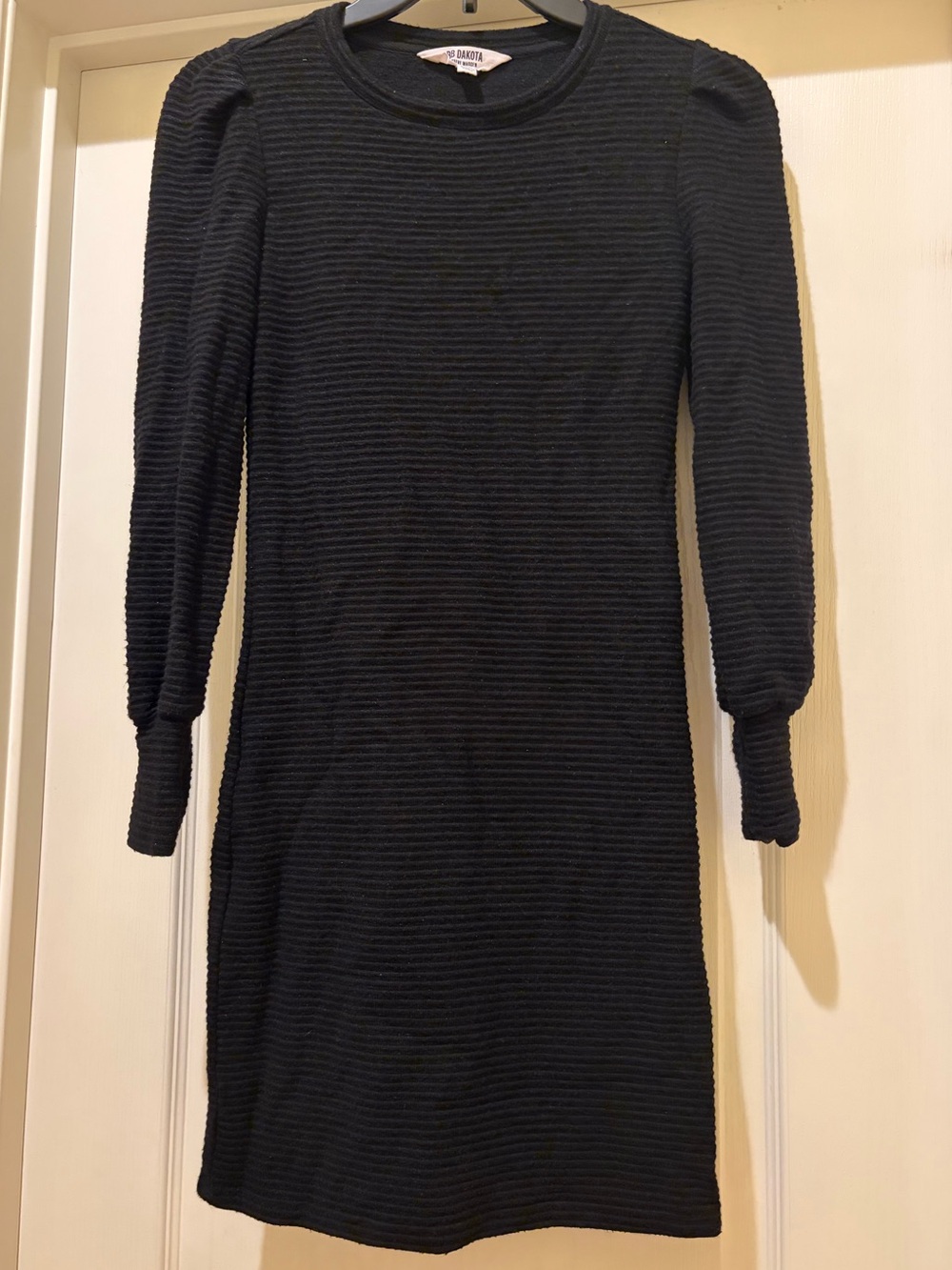 Black Ribbed Long-Sleeve Knit Dress